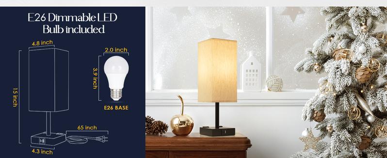 Touch Control Table Lamps Set of 2 - Nightstand Lamp for Bedroom with USB C+A Charging Ports & AC Outlets, 3-Way Dimmable Bedside Lamp Flaxen Fabric Shade for Bedroom Living Room(Bulb Included) nightstand lamp lamps Lighting Decorative Modern room stuff