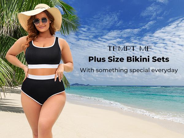 Tempt Me Women Plus Size High Waisted Bikini Set Tummy Control Two Piece Swimsuit Full Coverage Sporty Two Piece Bathing Suits