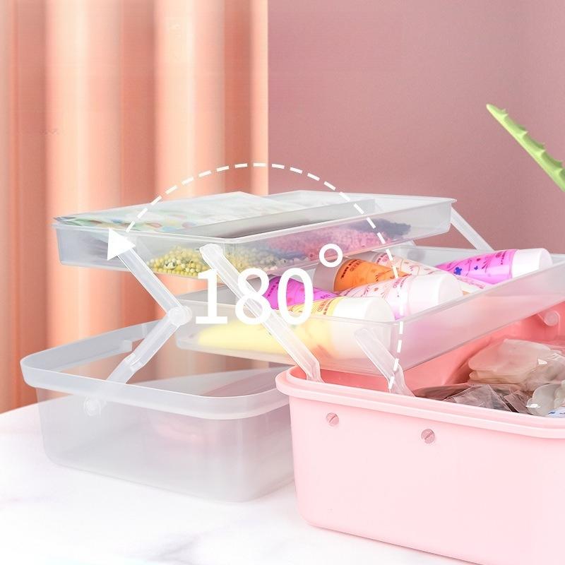 3-Tier Multilayer Storage Multi-Functional Large Capacity Storage Box, Transparent Foldable Organizer with for Nail Art, Stationery, Jewelry, Sewing Tools, Stackable Durable Plastic for Crafts and Home Organization, Multi Grids Organizer