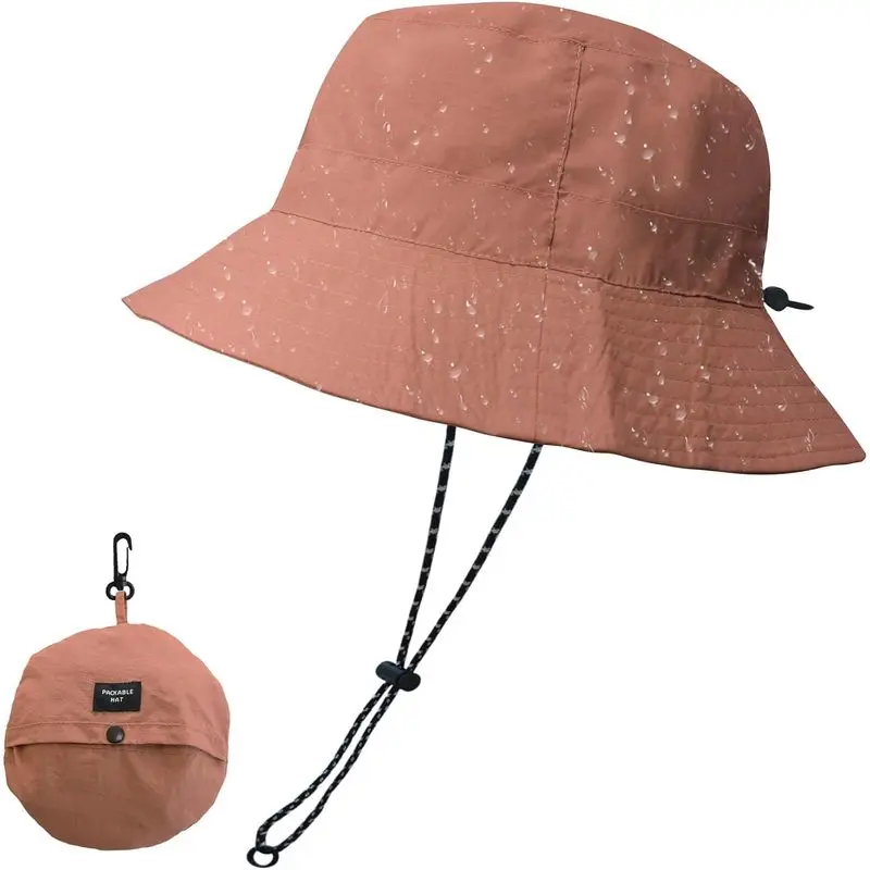 Women's Packable Waterproof Wide Brim Bucket Hat Foldable Outdoor Sun Rain Hat with Chin Strap Portable for Travel Beach Fishing Hiking Lightweight Quick Dry UPF Sun Protection for Camping Gardening Vacation