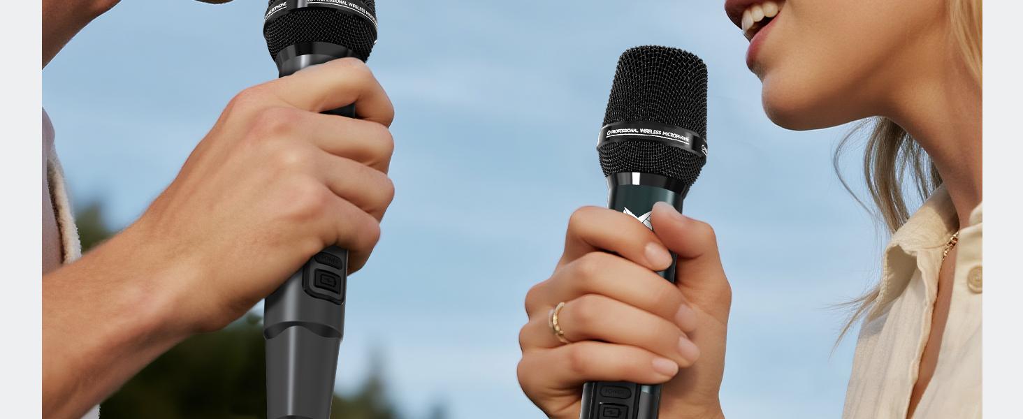 Wireless Microphones, Metal Dynamic Wireless Microphones with One-to-One Chip Connection and Rechargeable Receiver, 40H Duration, 200FT Range Receiving, Performance Vocal, Karaoke Microphone for Singing