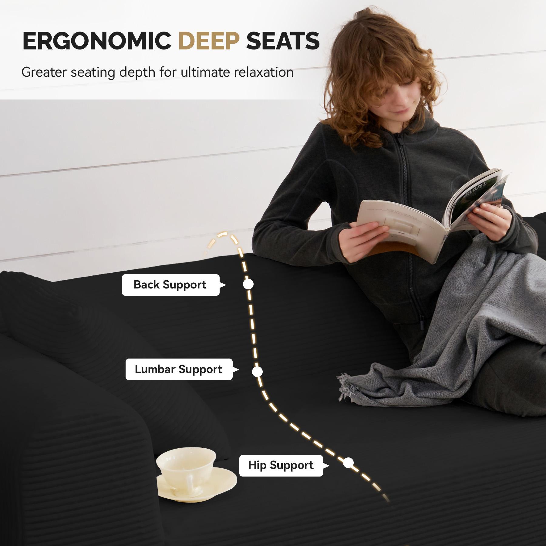 【Shipped in Two Packages】Modern Style Curved Sofa, Upholstery Corduroy Sofa Couch with 3 Pillows, Oversized Sleek Curved Sectional Boucle Fabric Couch for Living Room White