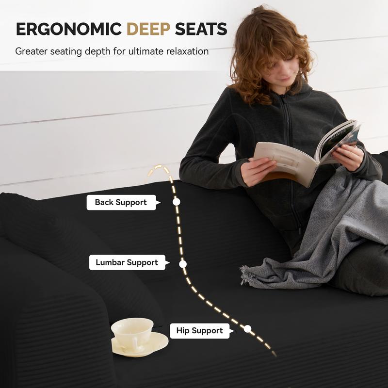 【Shipped in Two Packages】Modern Style Curved Sofa, Upholstery Corduroy Sofa Couch with 3 Pillows, Oversized Sleek Curved Sectional Boucle Fabric Couch for Living Room White