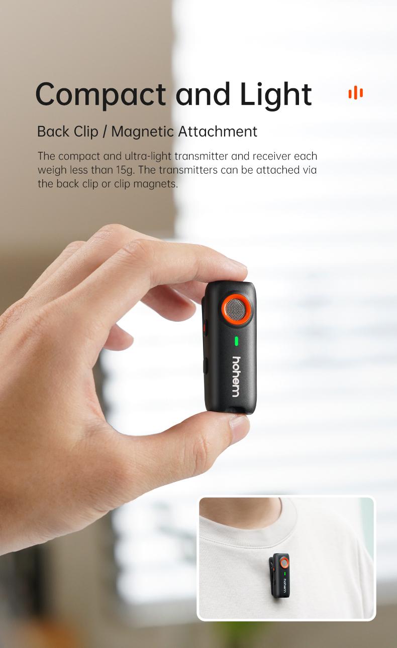 hohem MIC-01 Wireless Lavalier Microphone, DSP Noise Cancellation, 20-Hours Battery, Wireless Mircophone for Android, PC, Camera, Interview, Vlogs (2 TX + 1 RX + Charging Case),Perfect with hohem iSteady M6/ MT2/ Mobile+/Android/ Iphone 17 series