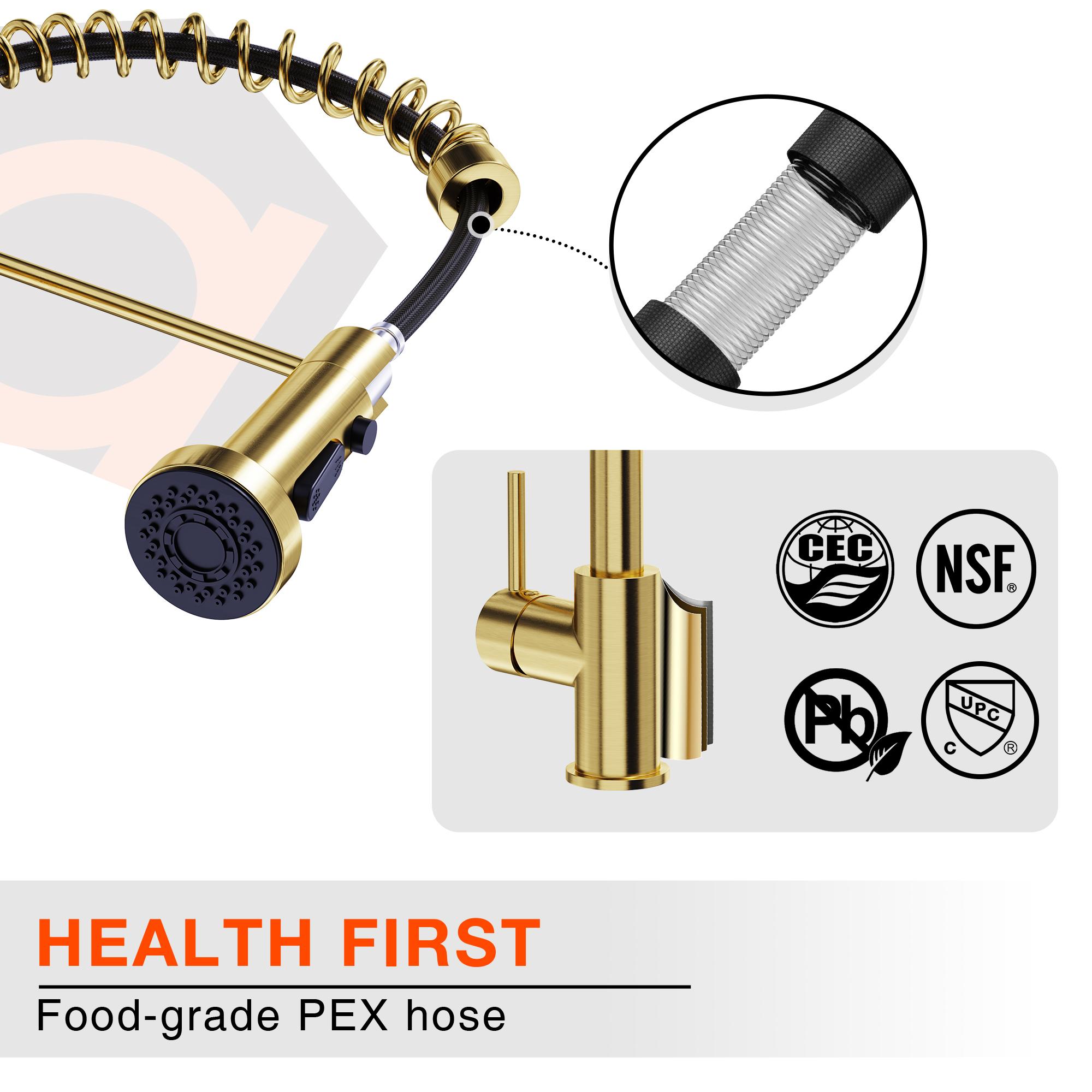 FORIOUS Gold Kitchen Faucet with Pull Down Sprayer，Single Handle Stainless Steel Kitchen Sink Faucet 360 Rotation Adjustable Sink Basin Faucet