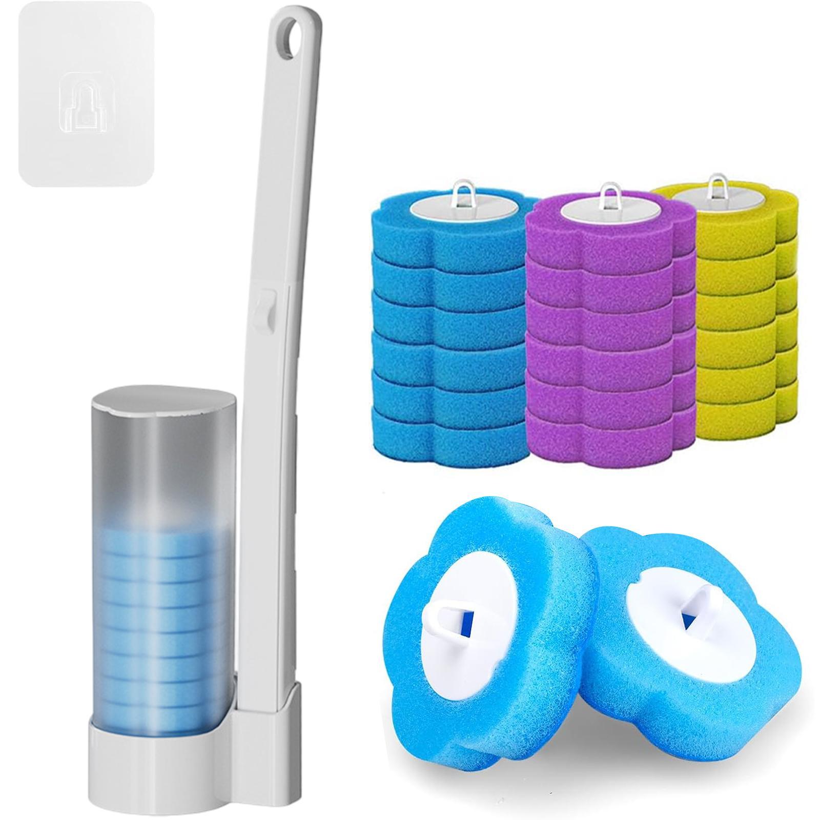 Nifogo Disposable Rotating Long-Handled Toilet Brush Set with Wall-Mount Holder, 24 Refills, Triple-Layer Sponge Cleaner Wand, Fragrance Neutralizer, for Toilet Bowl, Sink, Rotating Long-Handled Toilet Brush & Plungers