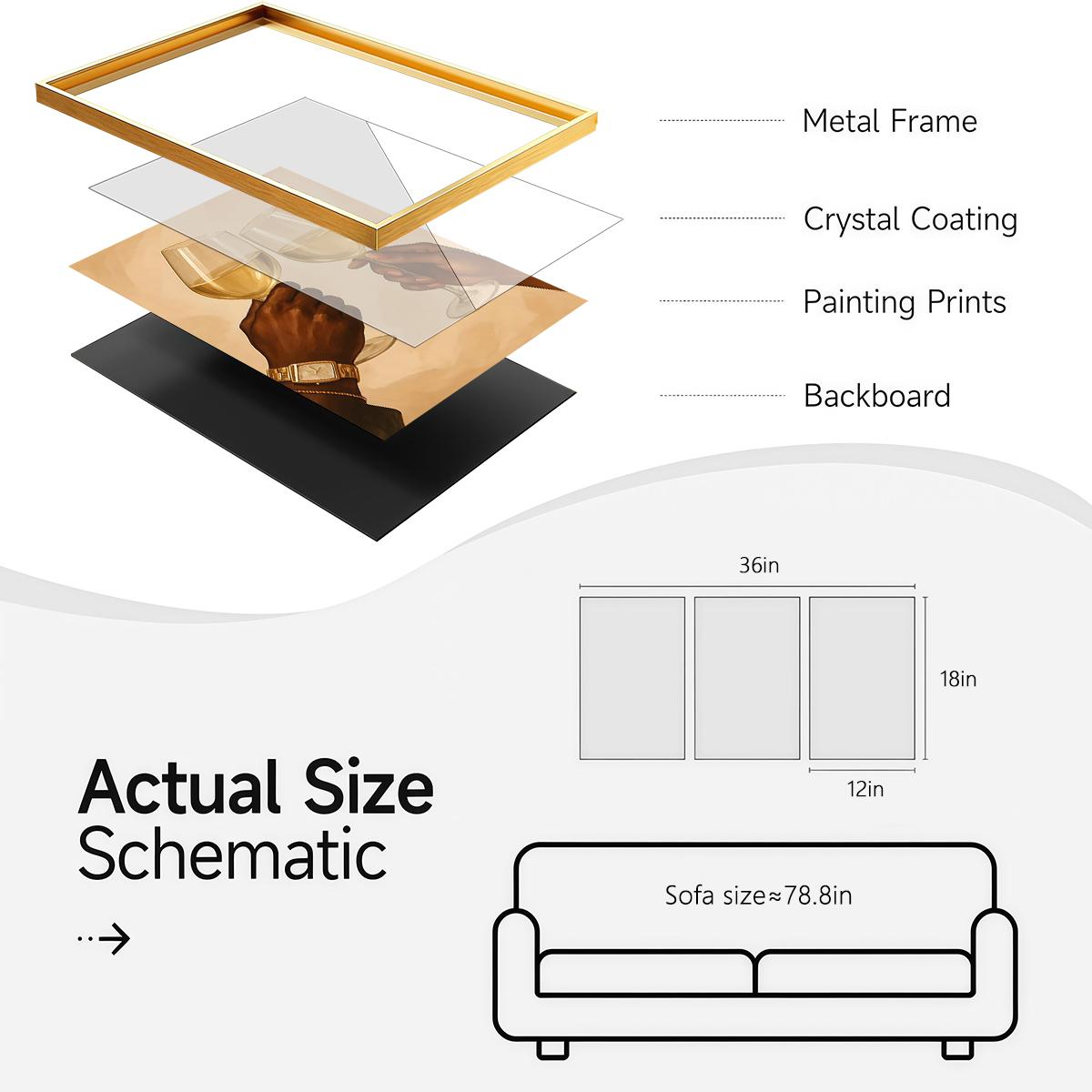 3 Counts Aluminum Alloy Framed Painting, Romantic Couple Hands And Wine Glass Canvas Art, Home Decoration For Living Room, Bedroom, Office, Restaurant, Hallway Wall Decor, Odorless Print Artwork, Luxury Perfect Gift For Friends And Family