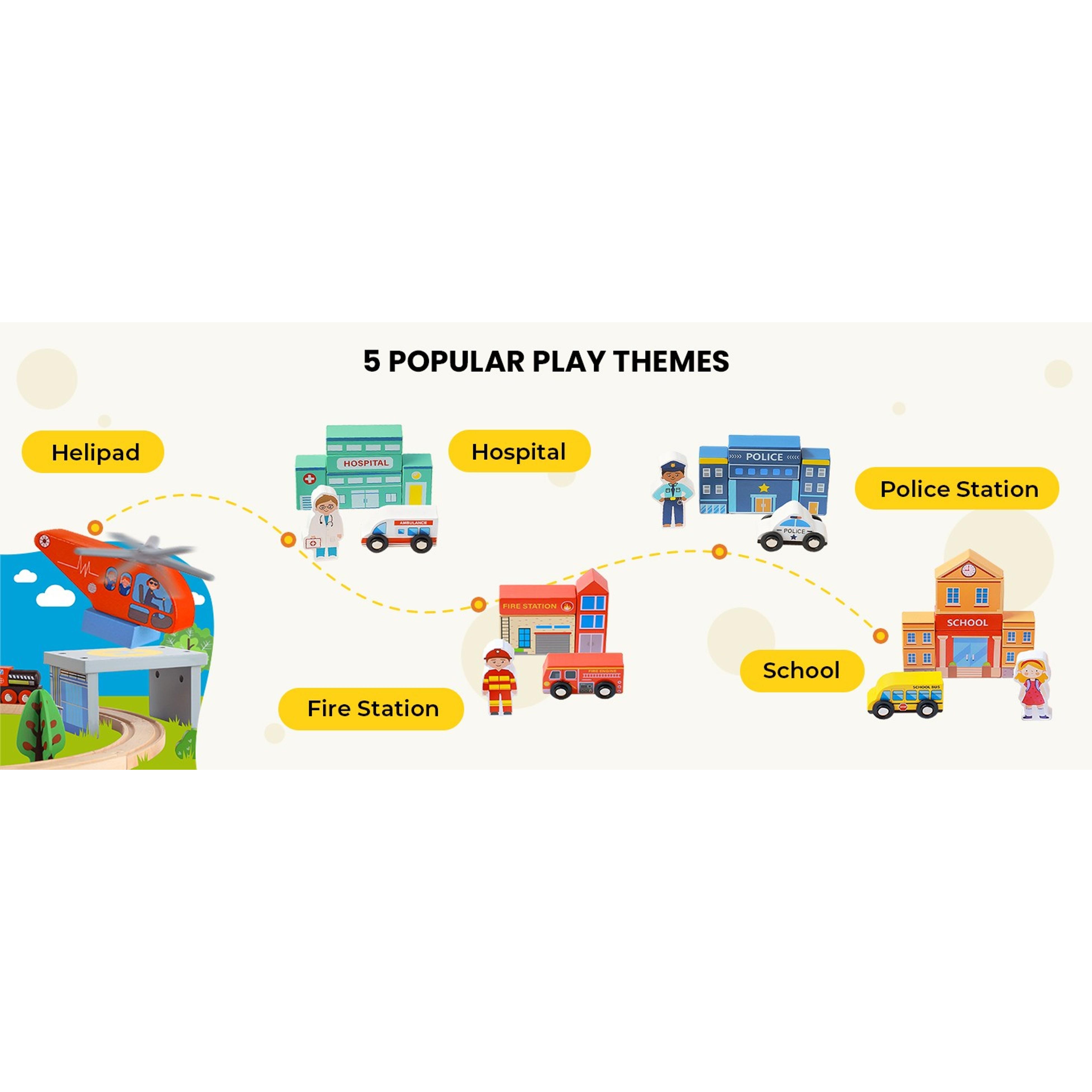 110pcs Wooden Train Set with Folding Storage Box, Wooden Train Track Toy for Kids Ages 3-7, Includes Character Figures for Imaginative Play