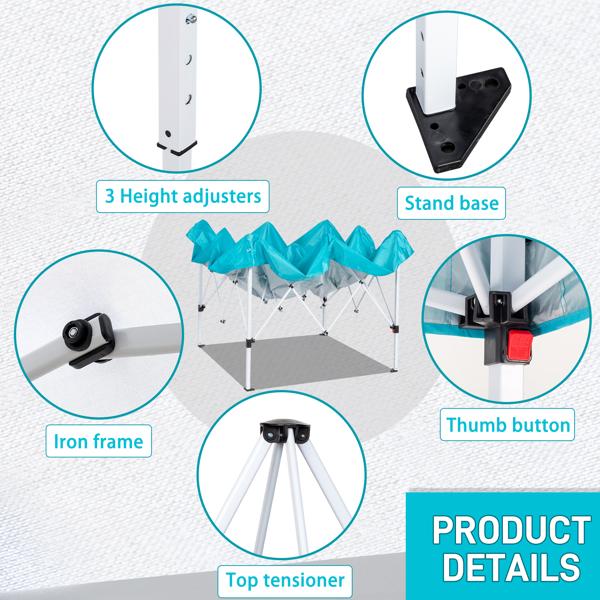 6.5X6.5FT Two Doors & Two Windows Practical Waterproof Right-Angle Folding Tent Lake blue