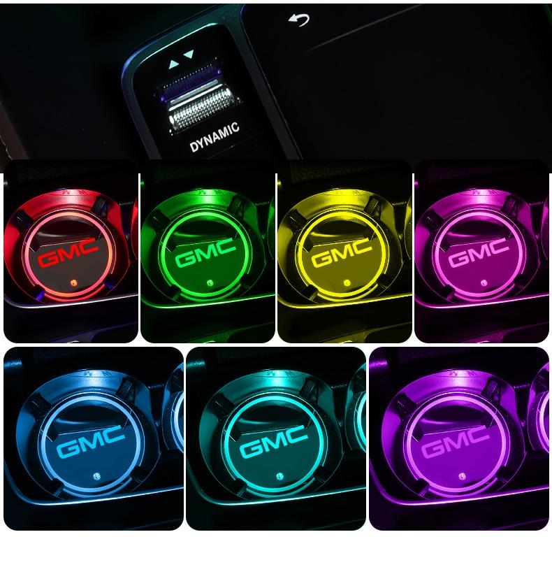 2pcs Car Luminous Water Cup Pad LED Atmosphere Light For GMC Terrain Sierra Canyon Yukon Acadia Savana Denali AT4 Granite