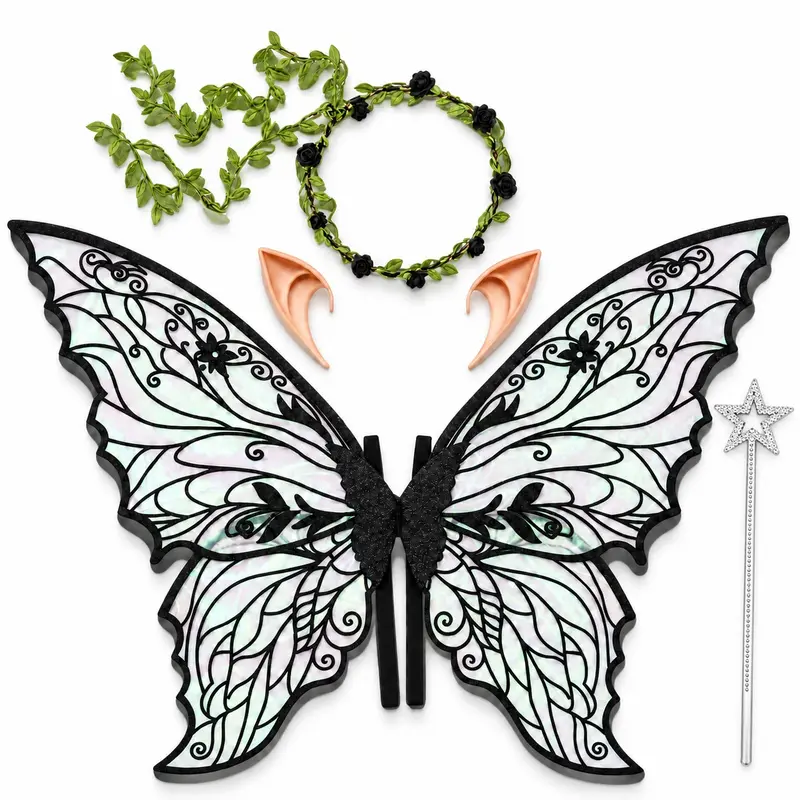 Enchanting Fairy Costume Set Lightweight with Butterfly Wings, Elf Ears, Flower Crown & Magic Wand, Perfect for Role-Playing & Parties, Party Costume, Cosplay Costume, Roleplay Costume, Fantasy Costume, Costumes with Accessories!