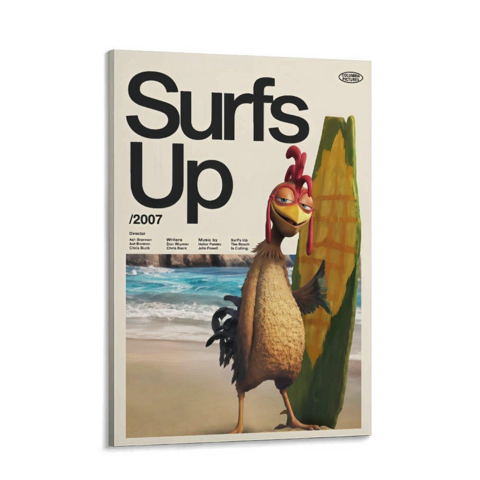 Surfs Up Chicken Joe Print Premium Artwork Film Poster Wall Decor for Room, Canvas Wall Art, Animated Movie Poster, Surfing Character Print, Kids Bedroom Decor, Beach Room Decor, Dorm Wall Art, Gift for Movie Fans