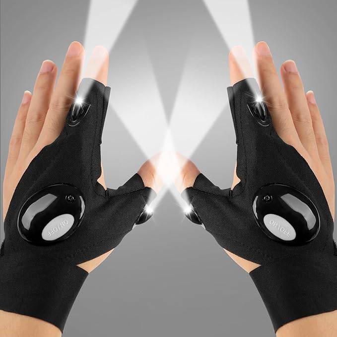 LED Flashlight Gloves, Gifts for Men Him Boyfriend Husband, Cool Gadget Finger Lights Waterproof for Camping Fishing Repairing, Fathers Day Christmas Birthday Gift