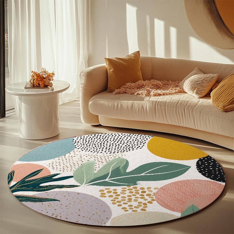 1pc Round Rug 850g/m² Abstract Design Velvet Material, Living Room/bathroom/nursery/camping/yoga Mat, Indoor Outdoor Use, Natural Style