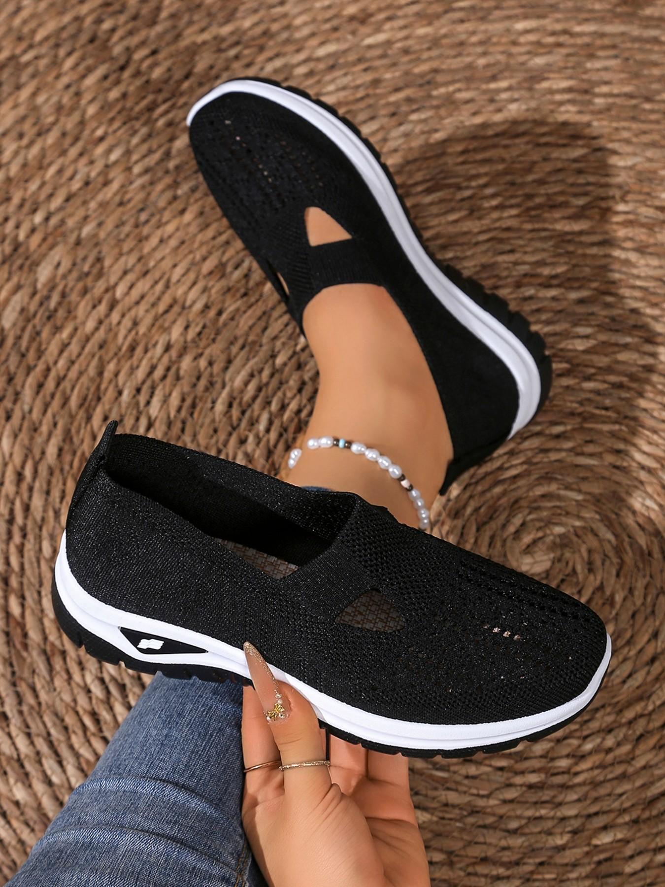 Women's Breathable Knit Low Top Sports Shoes, Breathable Walking Sneakers, Round Toe Lace-Up Casual Shoes, Eva Shock Absorption Sole, All Seasons Comfort, Lightweight Walking Shoes