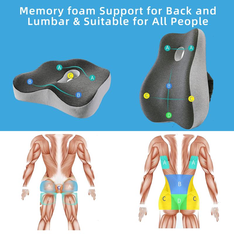 Memory Foam Office Chair Cushion and Lumbar Cushion, Adjustable Swivel Chair Comfy Chair Suitable for Home, Car and Office Use, Hip and Waist Upgrade, Portable and Comfortable with Washable Breathable Mesh, Ergonomic Computer Chair