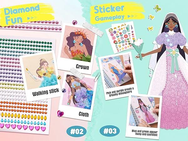 Jar Melo Poke-in 4-in-1 Diamond Painting Kits & Art Magic Princess Craft Kit Stuffers Watercolor DIY Gifts for Girls Handicraft Activities Easter Gifts Embroidery Design Set