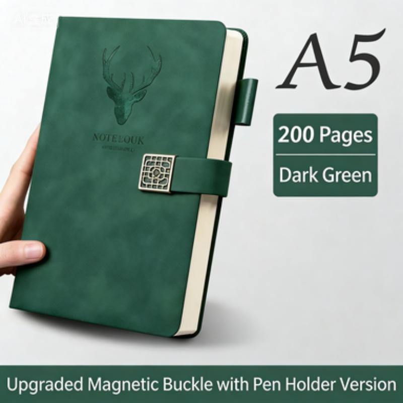 Vintage A5 Leather-Look Notebook, Soft Cover with Bookmark, Ideal for Business Meetings and College Students, Durable Design