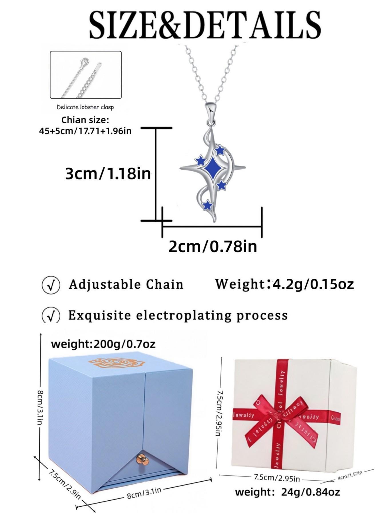 Silver Arc Star Whisper · Blue Glow Elegant cross necklace with surprise double-door preserved rose jewelry gift box. Perfect for birthdays, Mother's Day, Valentine's Day and all festive gifting.
