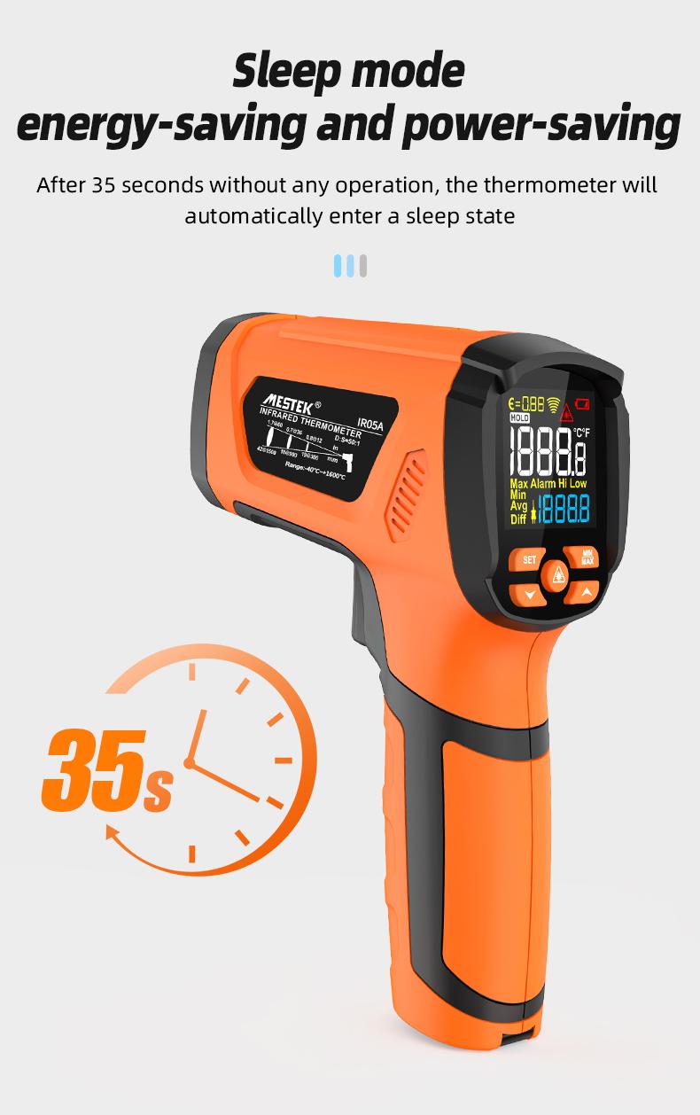 Mestek Infrared Thermometer -40°F ~2912°F,-40~1600℃ High Temperature Meter 50:1 Industrial Dual Laser Digital Thermometer with Temperature Probe