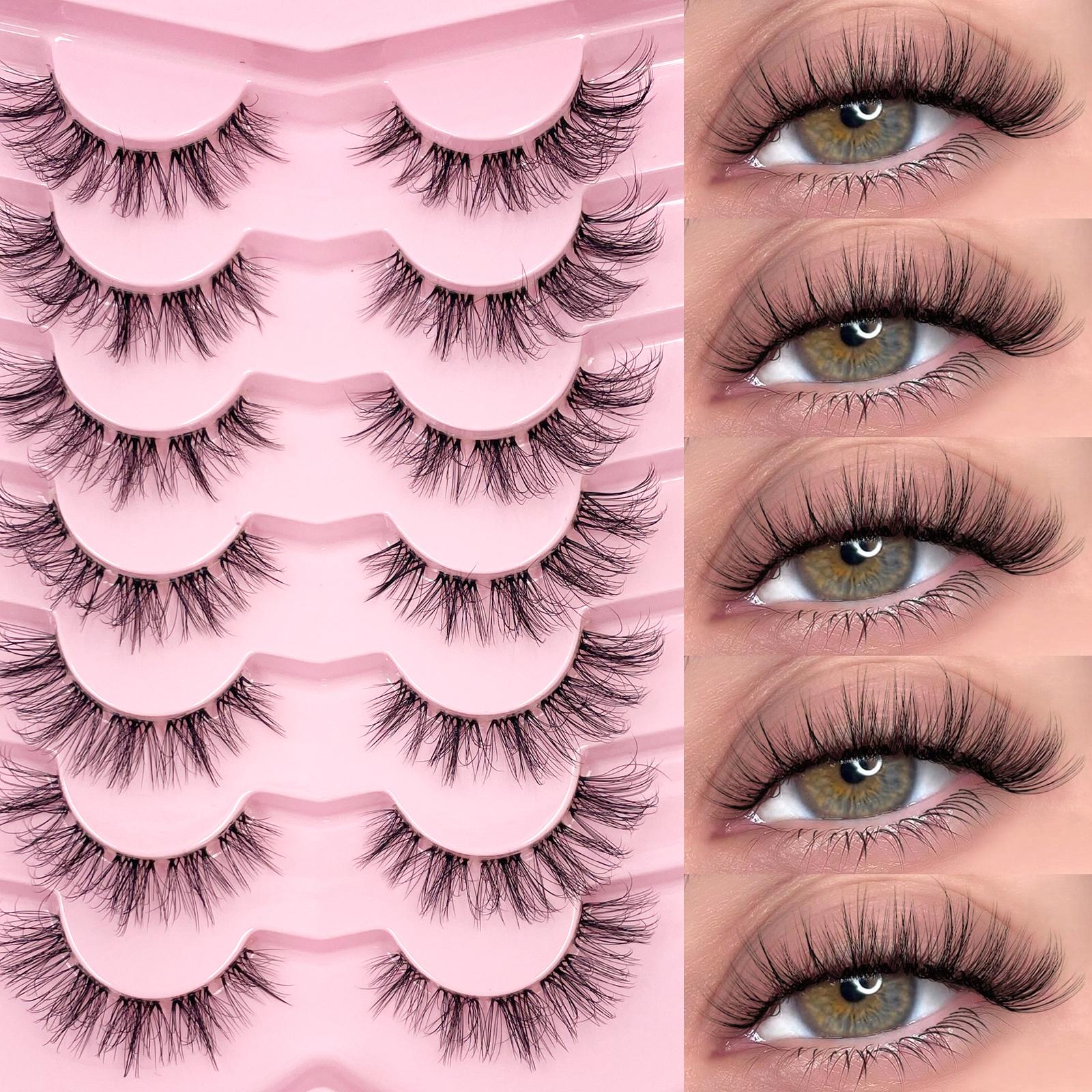 7 Pairs False Eyelashes Fluffy Natural Look Lashes With Clear Band Faux Mink Lashes Fake Eyelashes Three-Dimensional Strip Lashes For Daily Wear Cosmetic