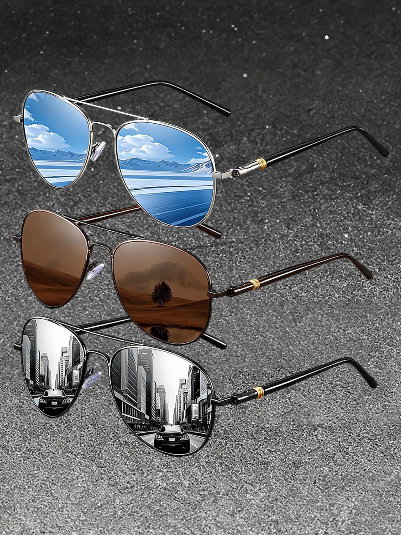 3 pairs of classic retro pilot astronaut iron framed  display picture 2