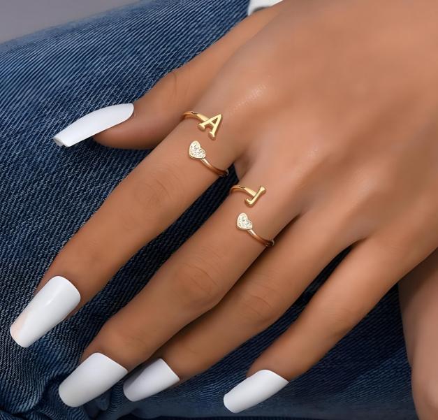 Heart Initial Letter Ring, Stackable Women's Adjustable Alphabet Rings, Cute Heart Shaped Letter Ring A-Z, Fall Fresh Style