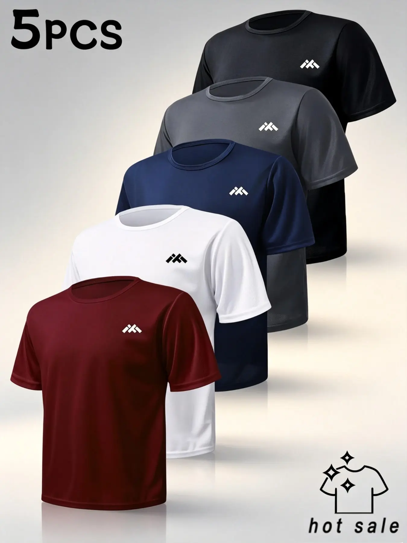 5-Pack Men's Ultra-Thin Quick-Dry Workout Shirts, Breathable Moisture-Wicking T-Shirts, Ideal for Gym, Running, Hiking, Beach, Sports
