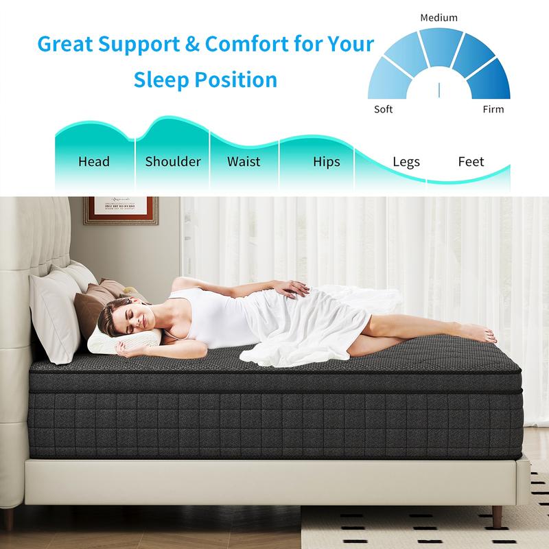 【MYDao】8/10/12/14 Inch Twin, Full, Queen, King Mattress Memory Foam And Spring, Hybrid MattressMedium Firmness, Lumbar Support, For Home Rooms Hotels, Boxed Halloween ChristmasGift Furniture Ergonomic mattress queen size mattress