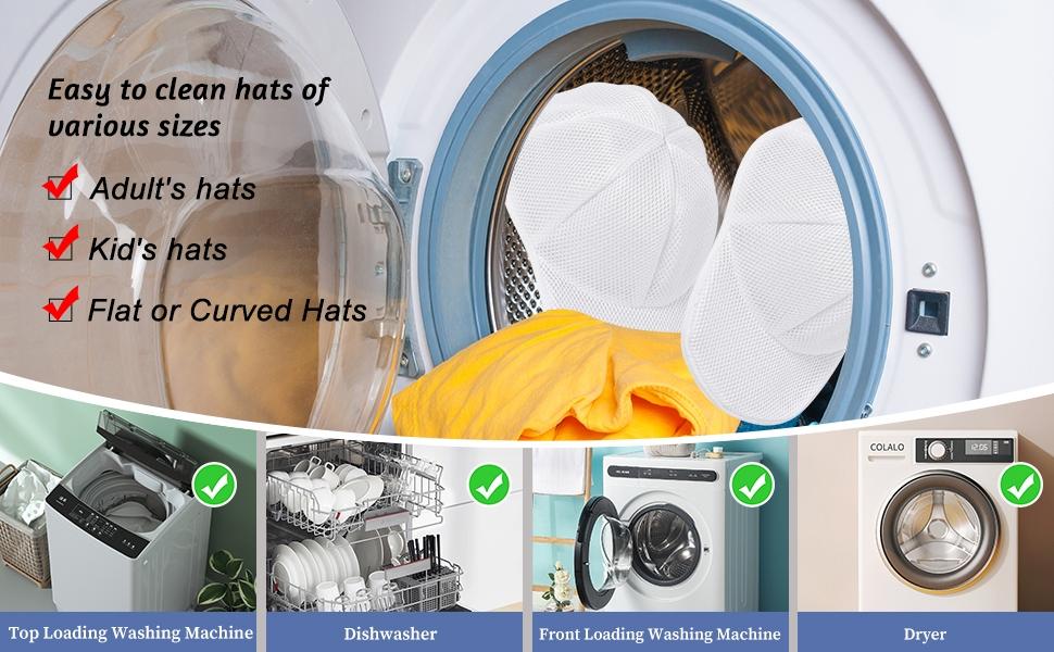 Hat Washer Cage, Hat Washer for Baseball Caps for Washing Machine or Dishwasher, Ball Cap Washers Frame for Flat and Curved Hats, Hats cage, Fit for Adult and Kid's, 1 Pack White