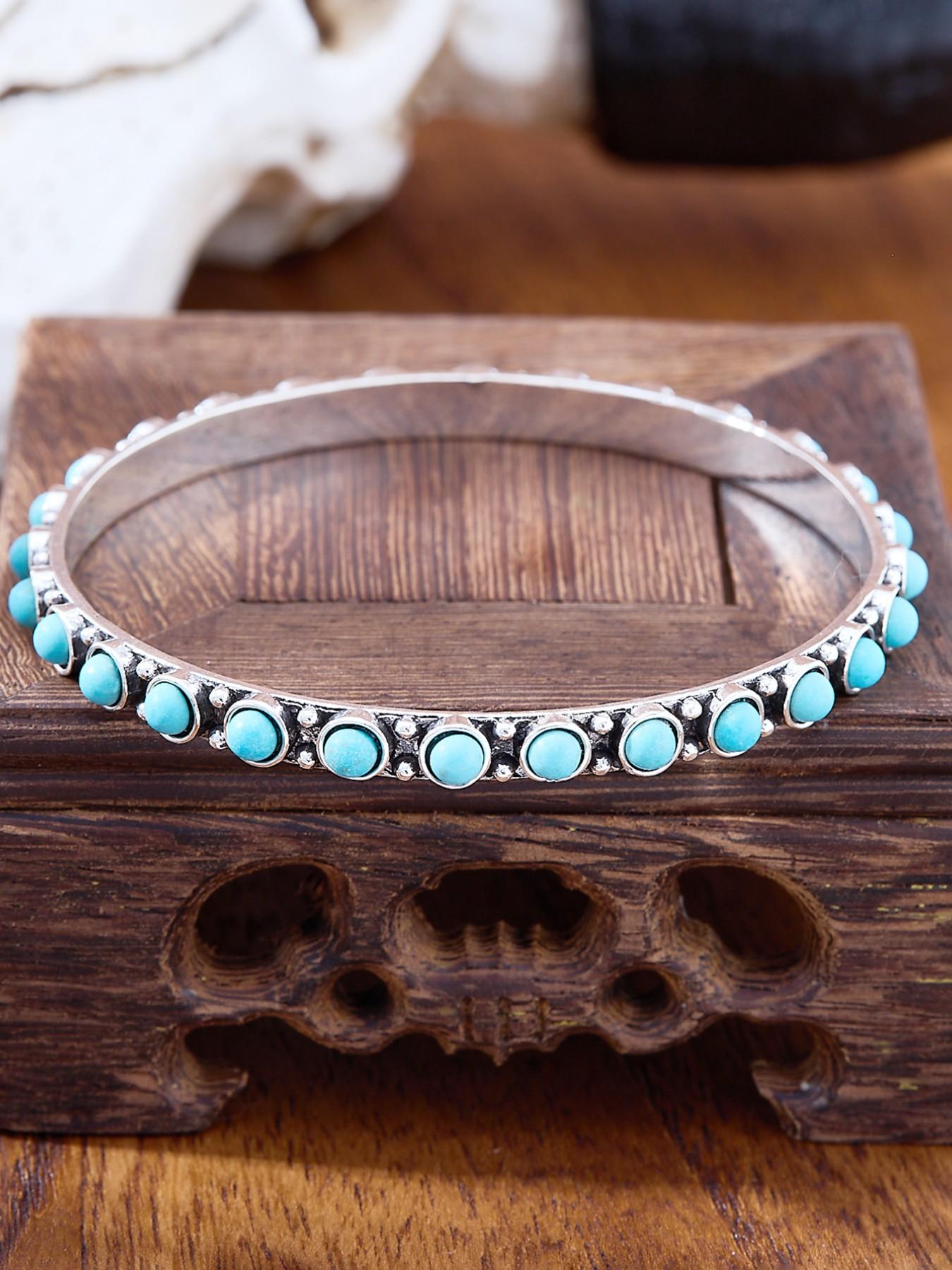 Adjustable Turquoise Decorative Cuff Bracelet for Women, Western Cowgirl Jewelry, Blue Turquoise Jewelry, 1pc Sleeveless Handband