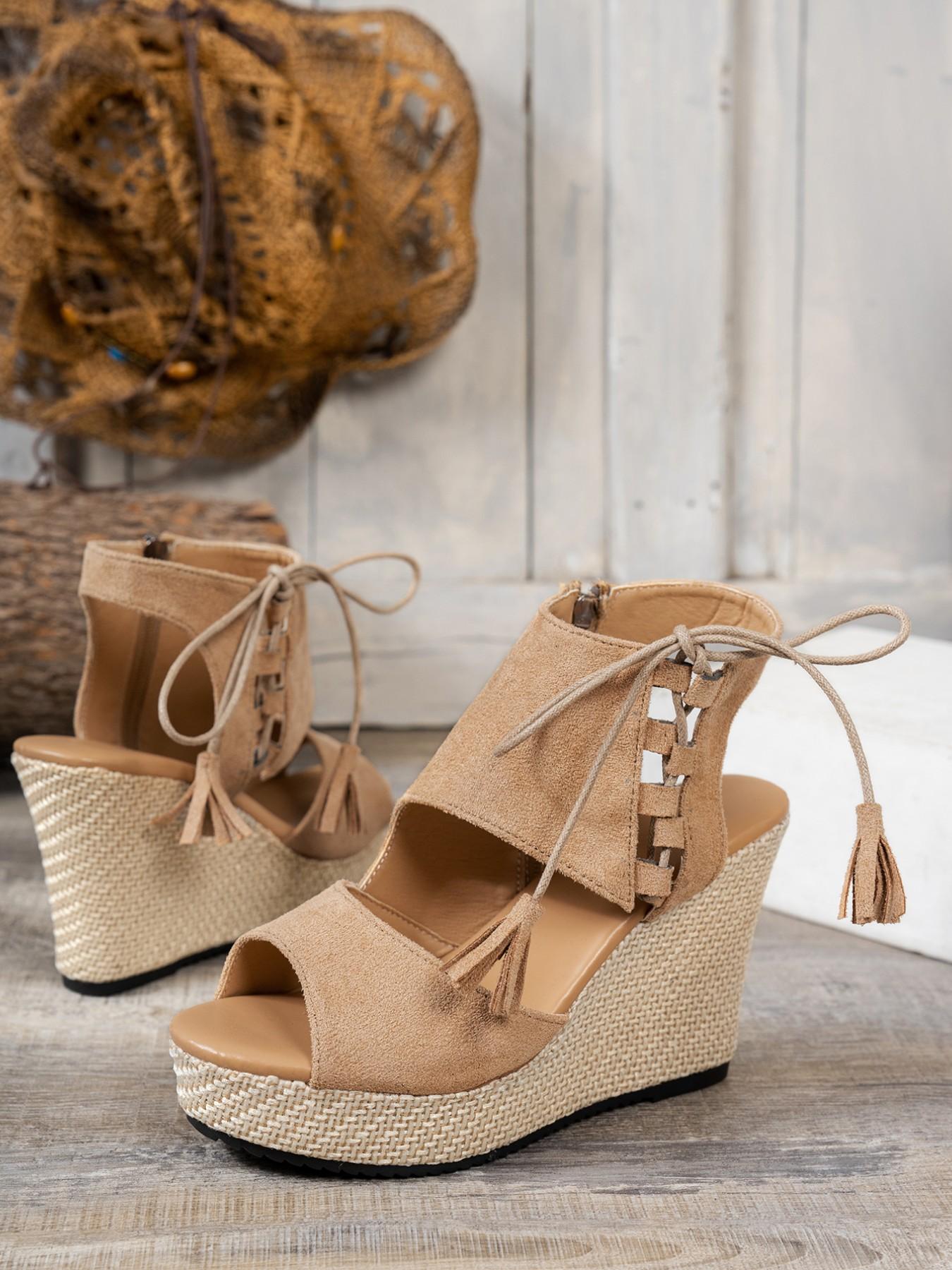 Fashion Women's Fringe Strap Wedge Sandals, Strappy Platform, Straw Bottom Design, All-Season Casual Shoes, Comfortable, Elegant, Classy and Stylish Footwear