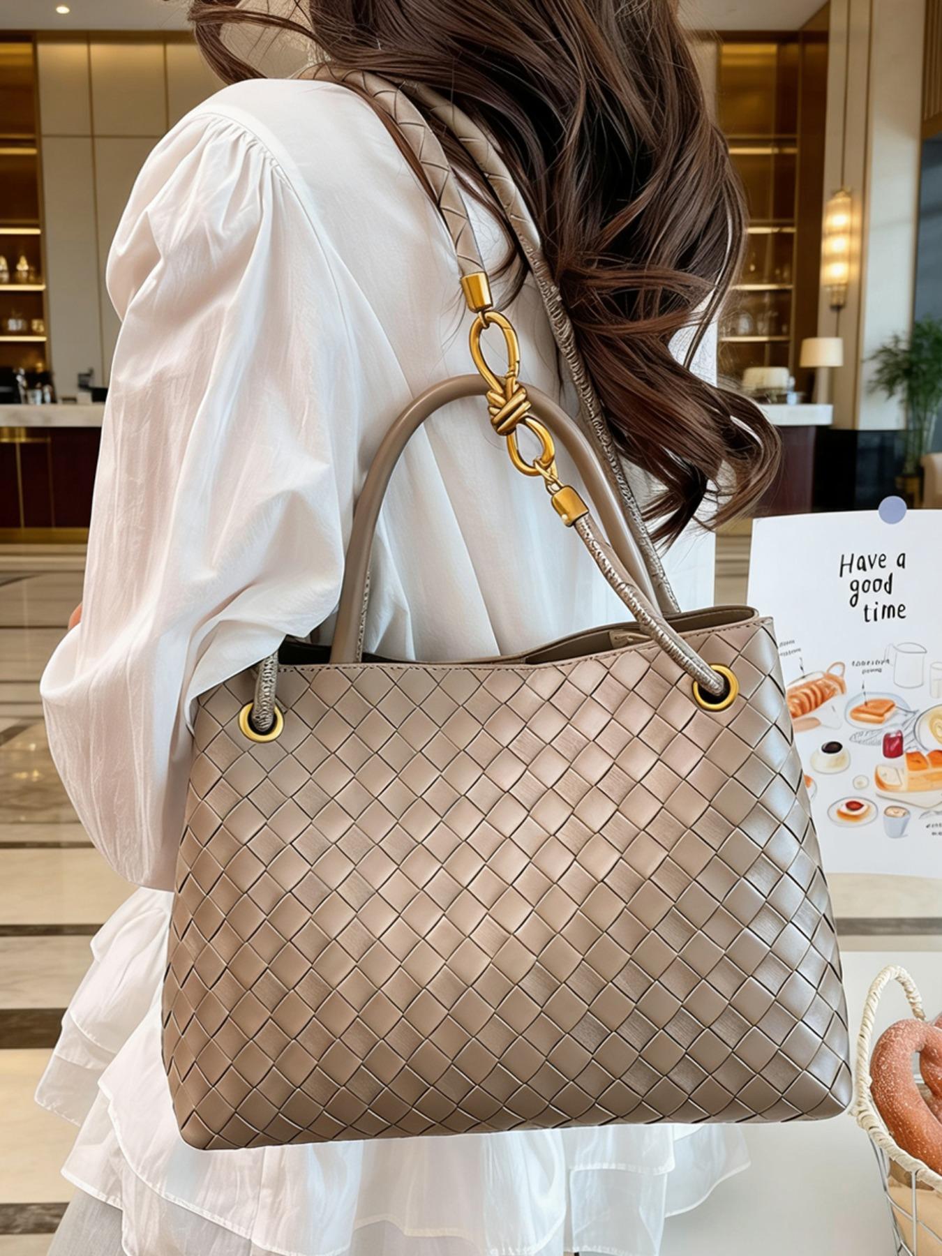 Women's Leather Woven Handbag, Fashion Durable Crossbody Tote Bag, Multi-Functional Clutch Purse, Beach Vacation Phone Case, Travel Daily Use