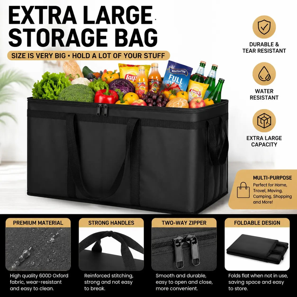 Extra large insulated food delivery bag, waterproof insulated refrigerated bag to keep food hot and cold, heavy-duty catering transport bag suitable for DoorDash pizza restaurant delivery, Cooler Bags, Thermal Bag, 22x14x13 inches