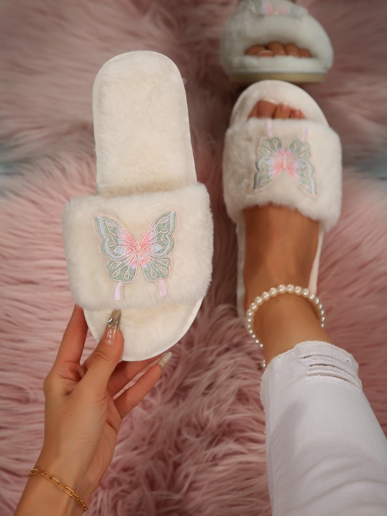 Fashion Soft Sole Comfortable Slippers, Butterfly Decoration, Indoor & Outdoor, Textile Upper, Casual Style, Multi-Functional Shoe