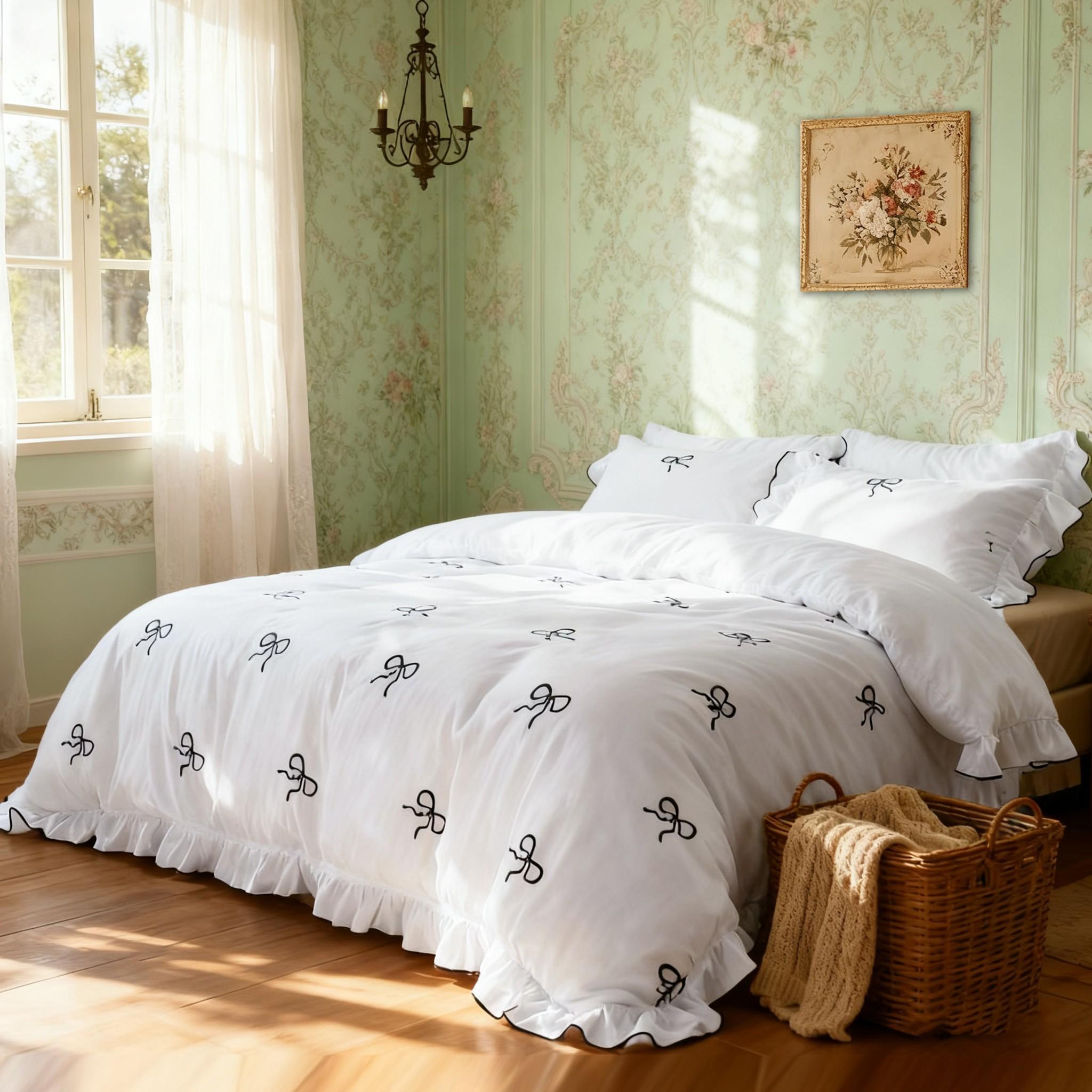 3pcs Princess Style Bow Ruffle Bedding Set, Includes 1 Duvet Cover + 2 Pillowcases No Insert, Comfortable Sleep, Durable Material, Perfect Gift