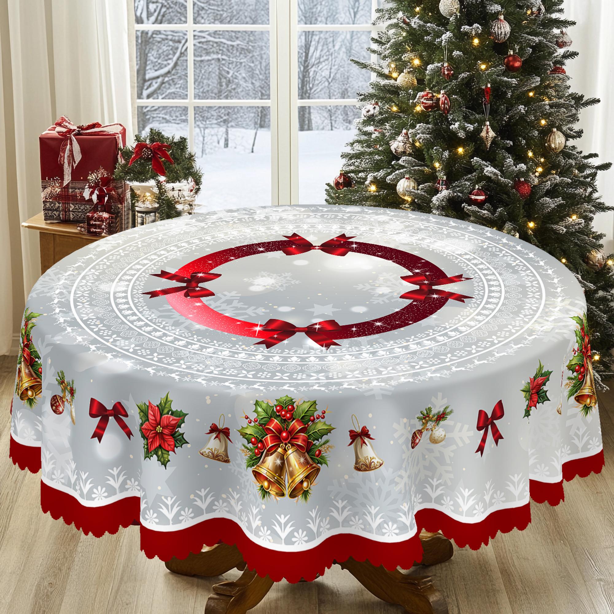 1pc, Christmas Themed Print Tablecloth - Rectangle Table Cover with New Year Christmas Snowflake, manteles de tela para fiesta, Xmas Decor, Holiday Party Indoor Dining Decor, Round Table Cloth, Christmas Party, Festive Home Kitchen Accessory Gift