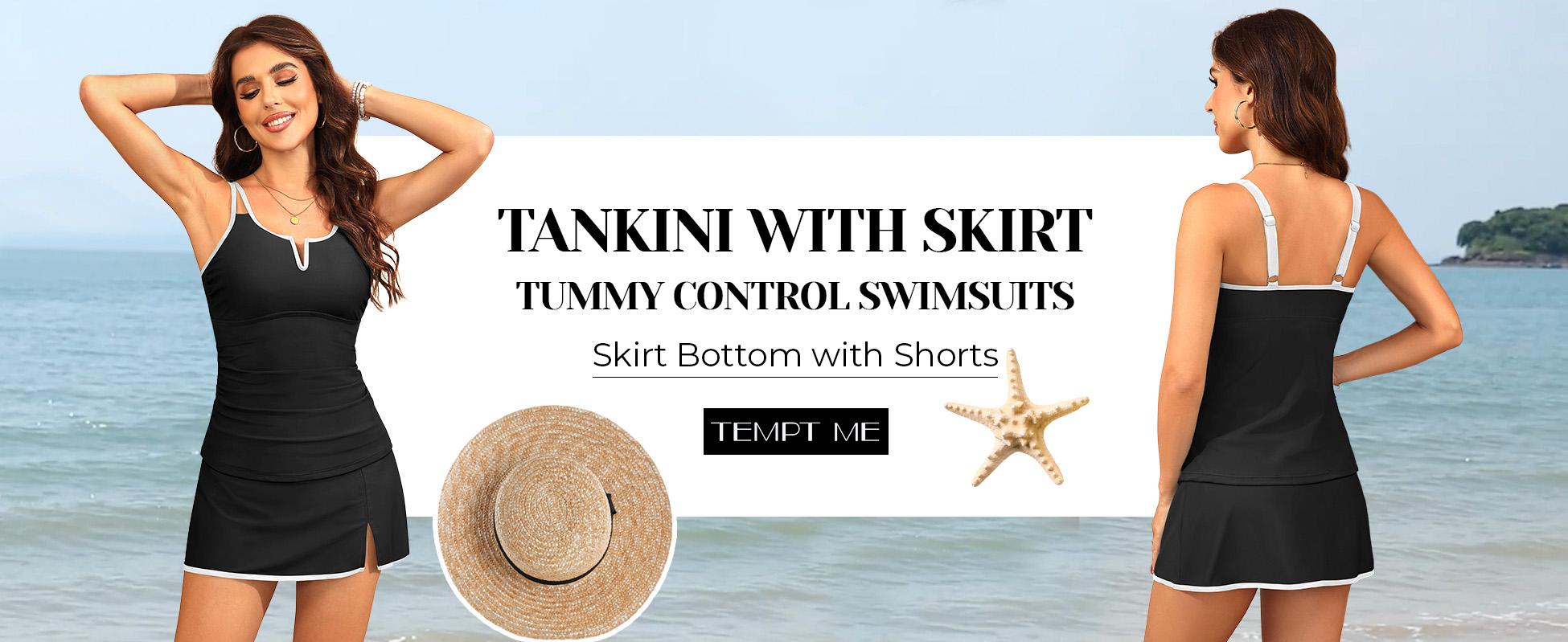 Tempt Me Women Tankini Swimsuits with Skirt - Two Piece Bathing Suits with Pockets Tummy Control V-Wire Swimwear