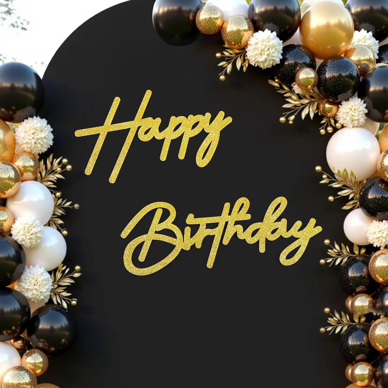 Happy Birthday Sign for Backdrop, Birthday Banner Glitter  | Felt Happy Birthday Banner, Golden Birthday Party Decorations for Girl Boy Women Men, Wall Decor Balloon Arch Photo Prop