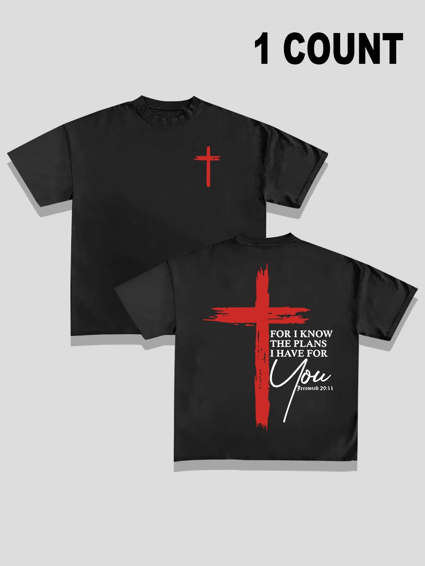 Cross Print T-Shirt, Round Neck Short Sleeve Casual Wear, Neutral Street Style, Loose Fit, Five Sizes Available, Versatile Fashion Top