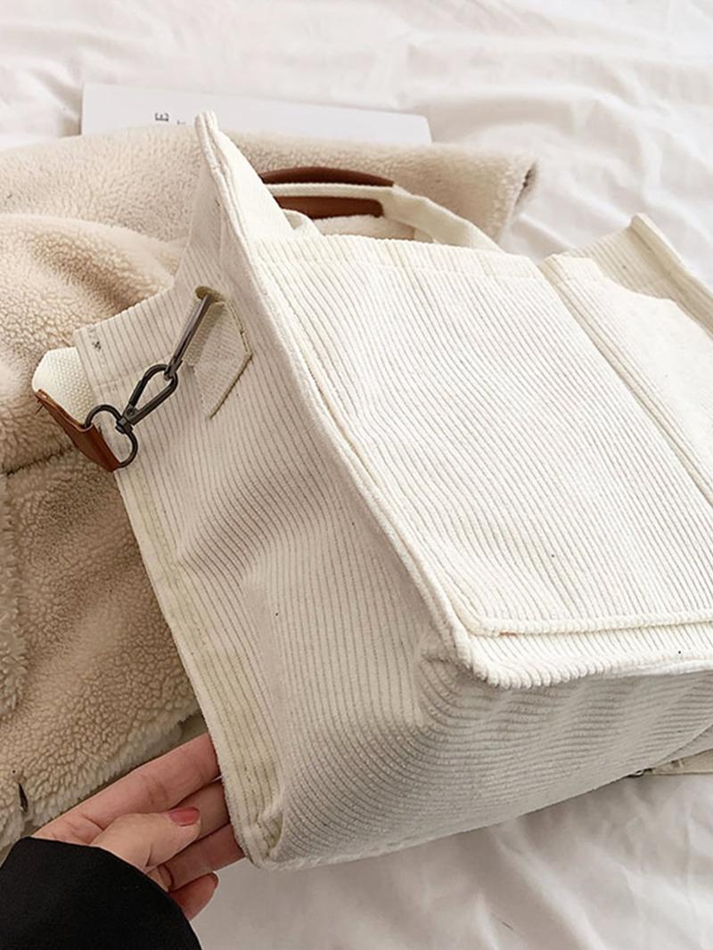 Women's Casual Minimalist Corduroy Tote Bag, Letter Patch Decor Shoulder Bag for Daily Used, Casual Trendy Versatile High-quality Daily Commuting Bag, Girl Fashionable Shopping Bag, Casual Commuter Bag