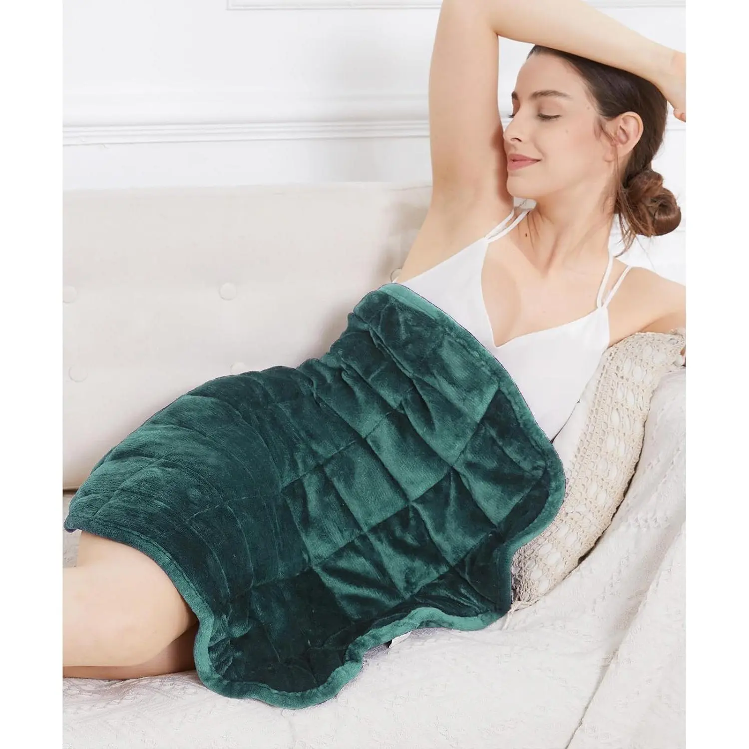 Weighted Lap Blanket 7lbs, Cozy Breathable Flannel Weighted Lap Pad for Adults, Small Weighted Blanket for Travel, Couch, Green, 29" x 24"