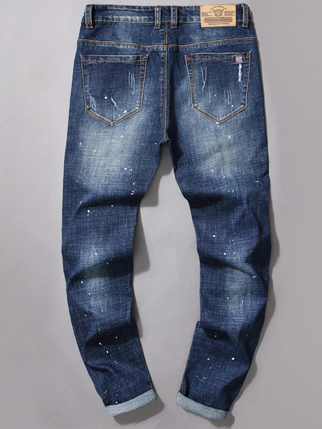 ZYNE Men's Regular Fit Ripped Straight Leg, Casual Comfy Denim Pants for Daily Wear, Fashion Men's Bottoms for All Seasons, Distressed Jean