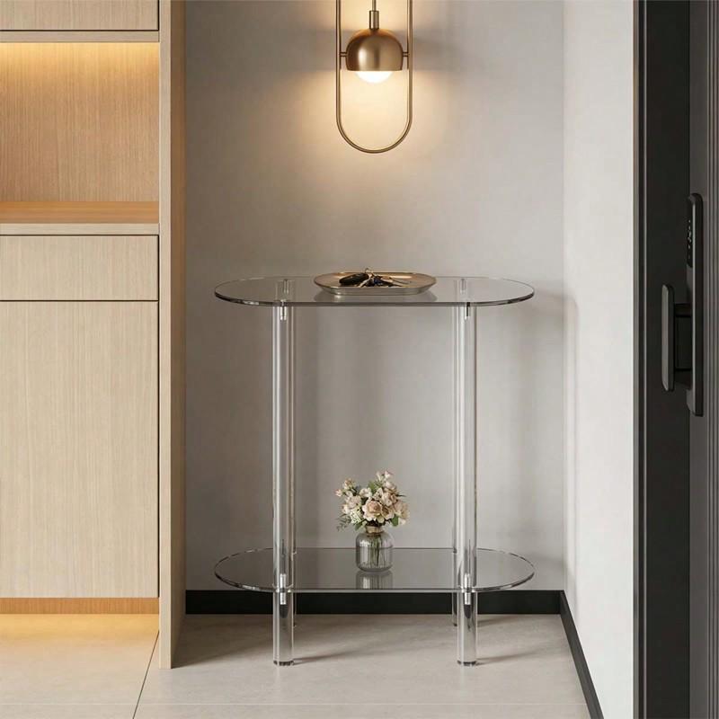 Transparent Acrylic 2-Layer Side Table, Modern Simple Rectangular Bedside Cabinet, Multi-Functional Decorative End Table for Living Room Bedroom