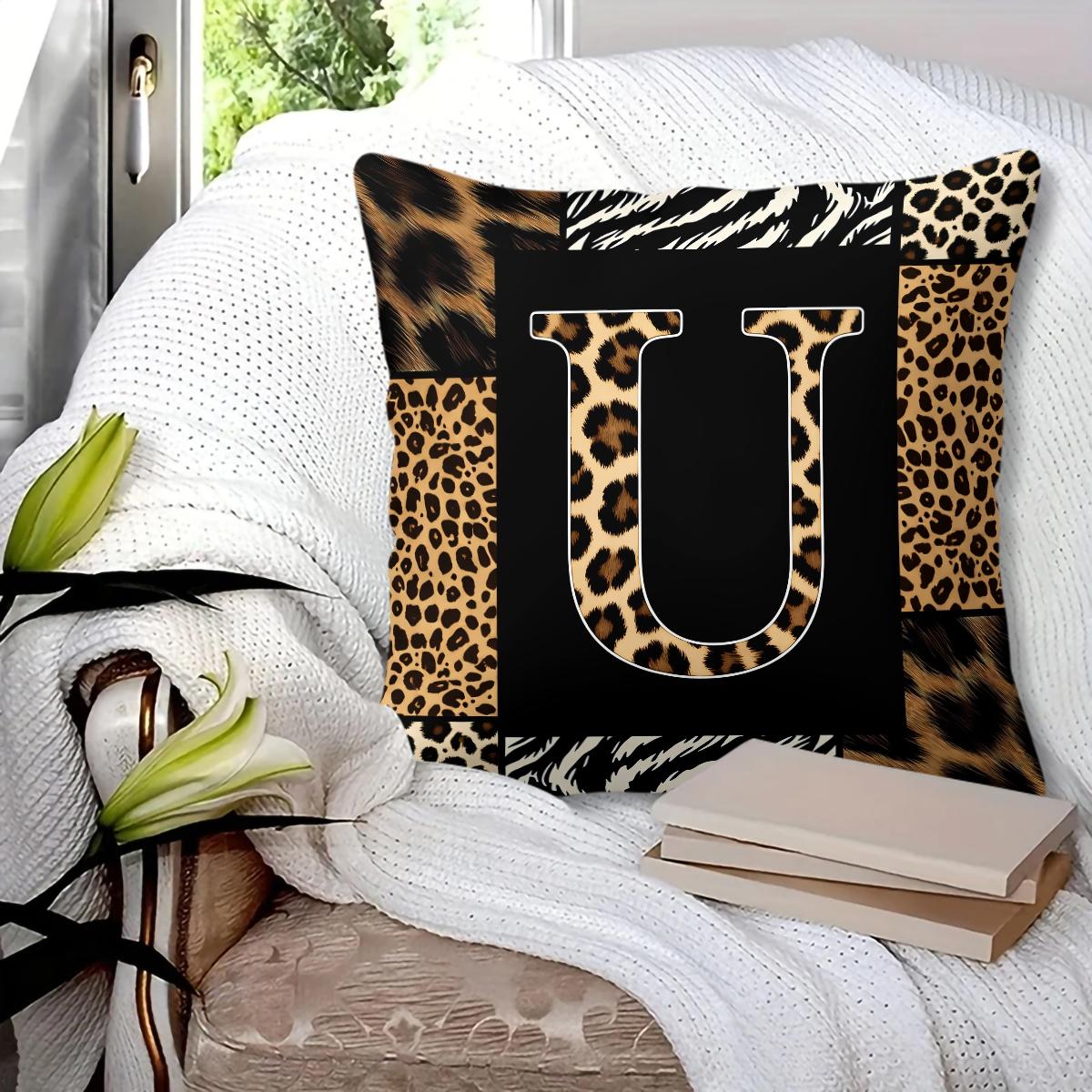 Animal Print Monogram Throw Pillow, Leopard Zebra Tiger Initial Pillow with Insert, for Sofa Living Room, Home Decor Gift for Animal Lovers