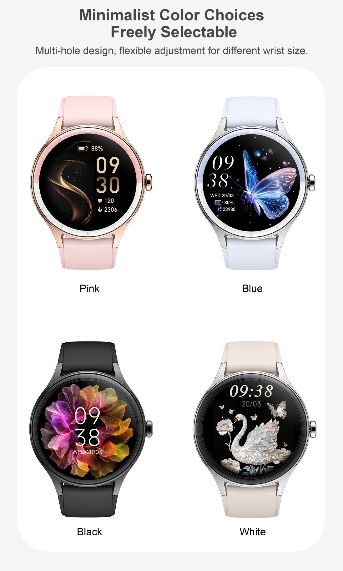 DR06 Stylish Round Smart Watch for Women Slim Versatile Heart Rate Sleep Monitor for Office Commuting Casual Wear