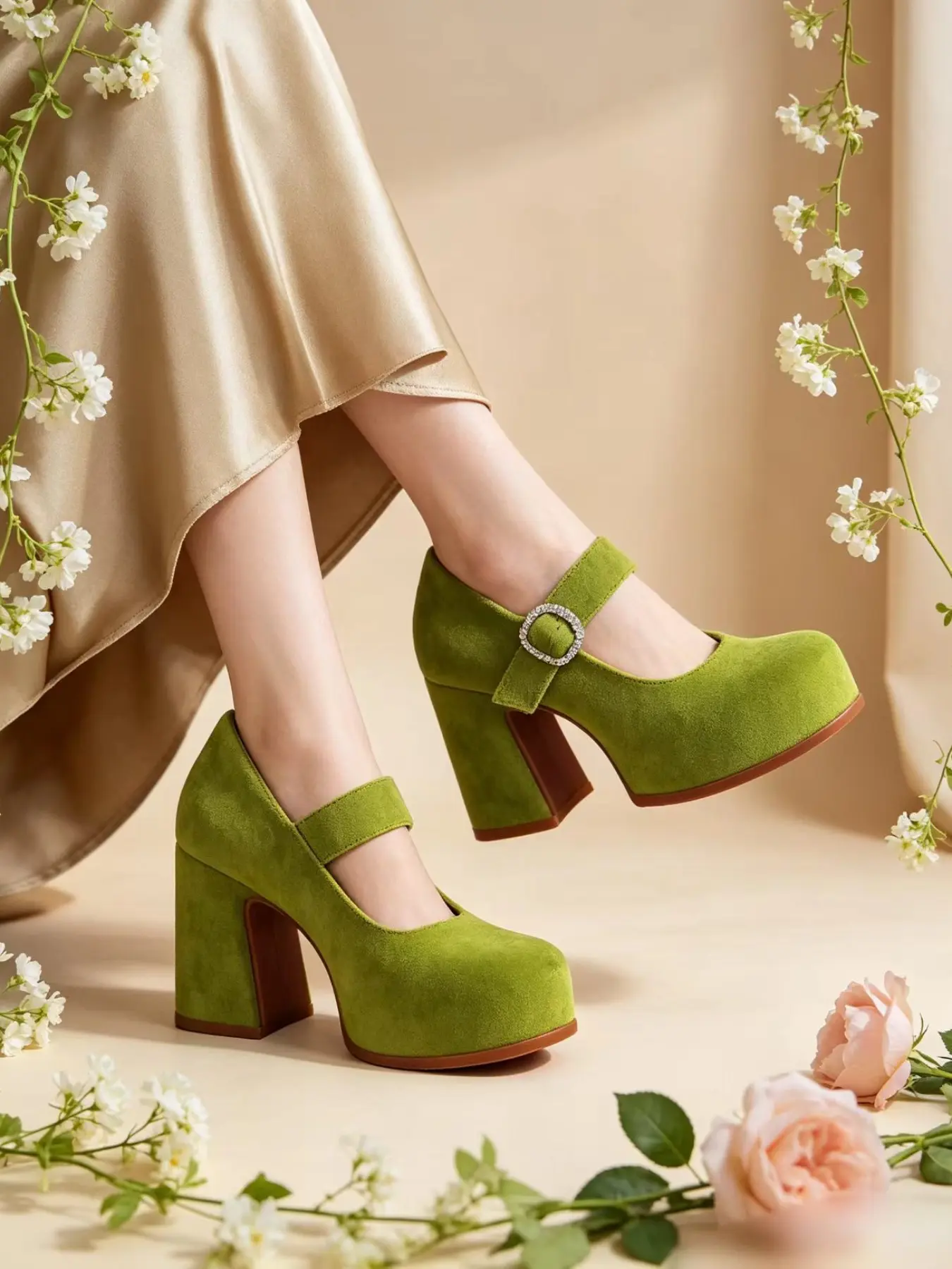 Elegant Women's Mary Jane High Heel Shoes, Thick Sole Waterproof Platform, Buckle Design, Perfect for Formal Parties and Events