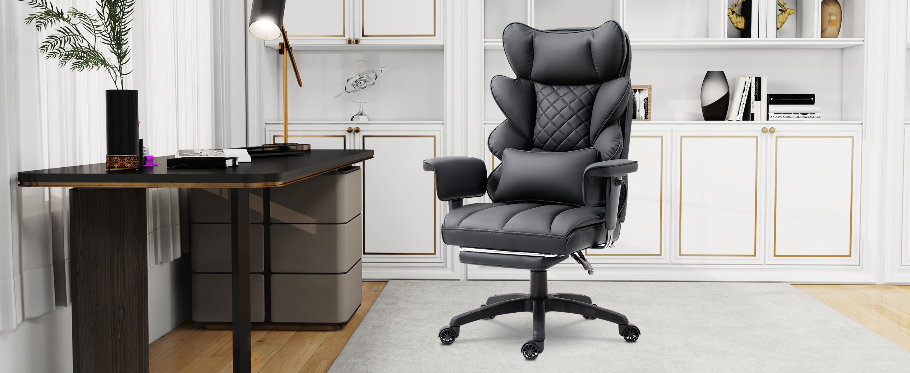 Dowinx High Office Chair, with Pocket Spring Pad and waist Rest, High Back Computer Game Chair, Adjustable Armrests, Footrested, PU leather