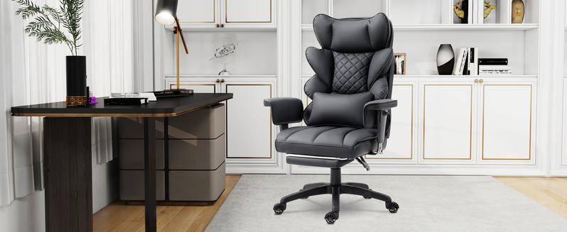 Dowinx High Office Chair, with Pocket Spring Pad and waist Rest, High Back Computer Game Chair, Adjustable Armrests, Footrested, PU leather