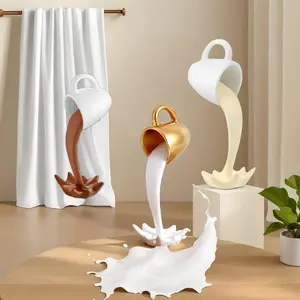 SleekHush 3D Floating Coffee Cup Resin Sculpture with Magic Pour Effect, Indoor Recreation Desk Ornament, Cool Room Decorations, Modern Home Decoration